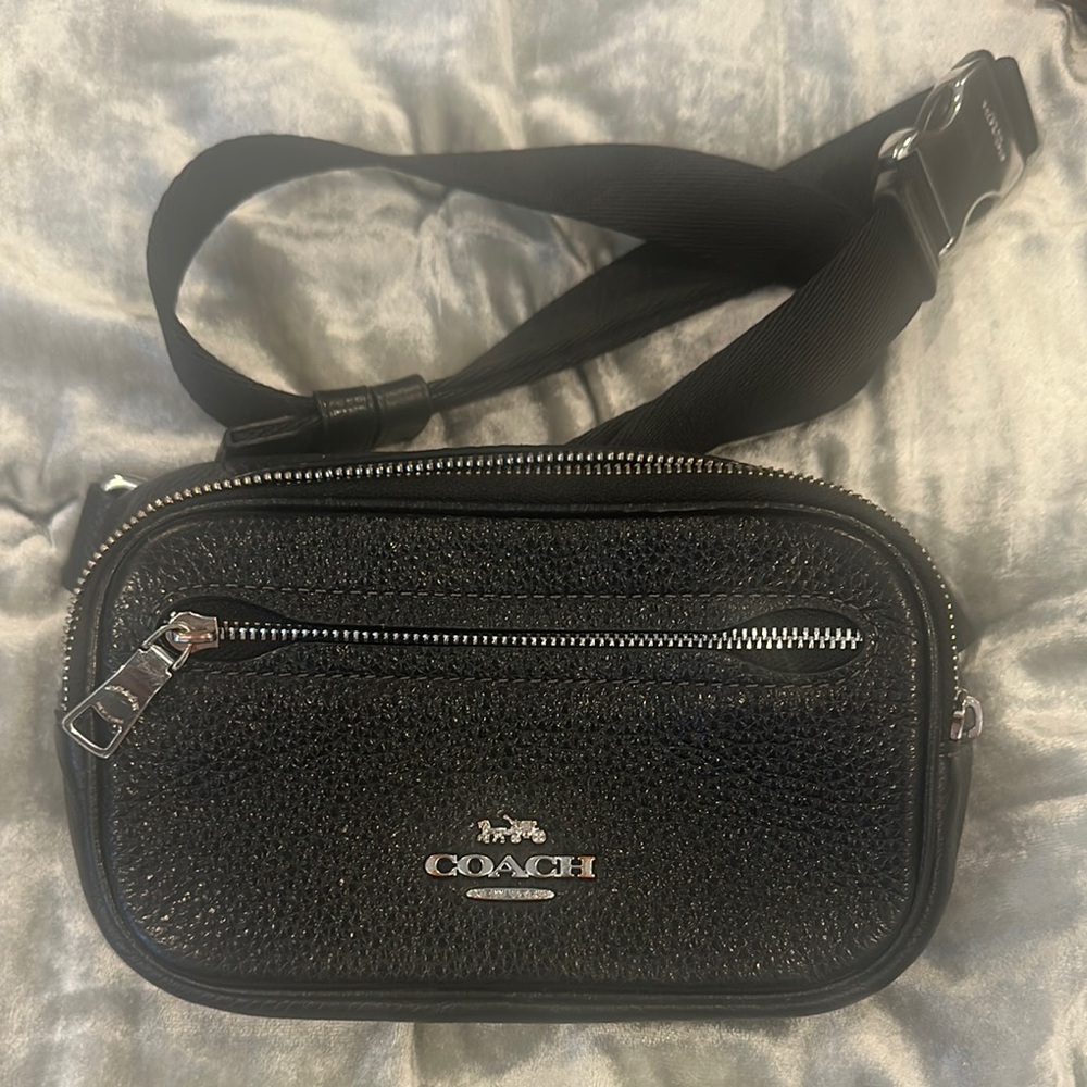 Coach Black Belt Bag with Adjustable Strap and Textured Leather